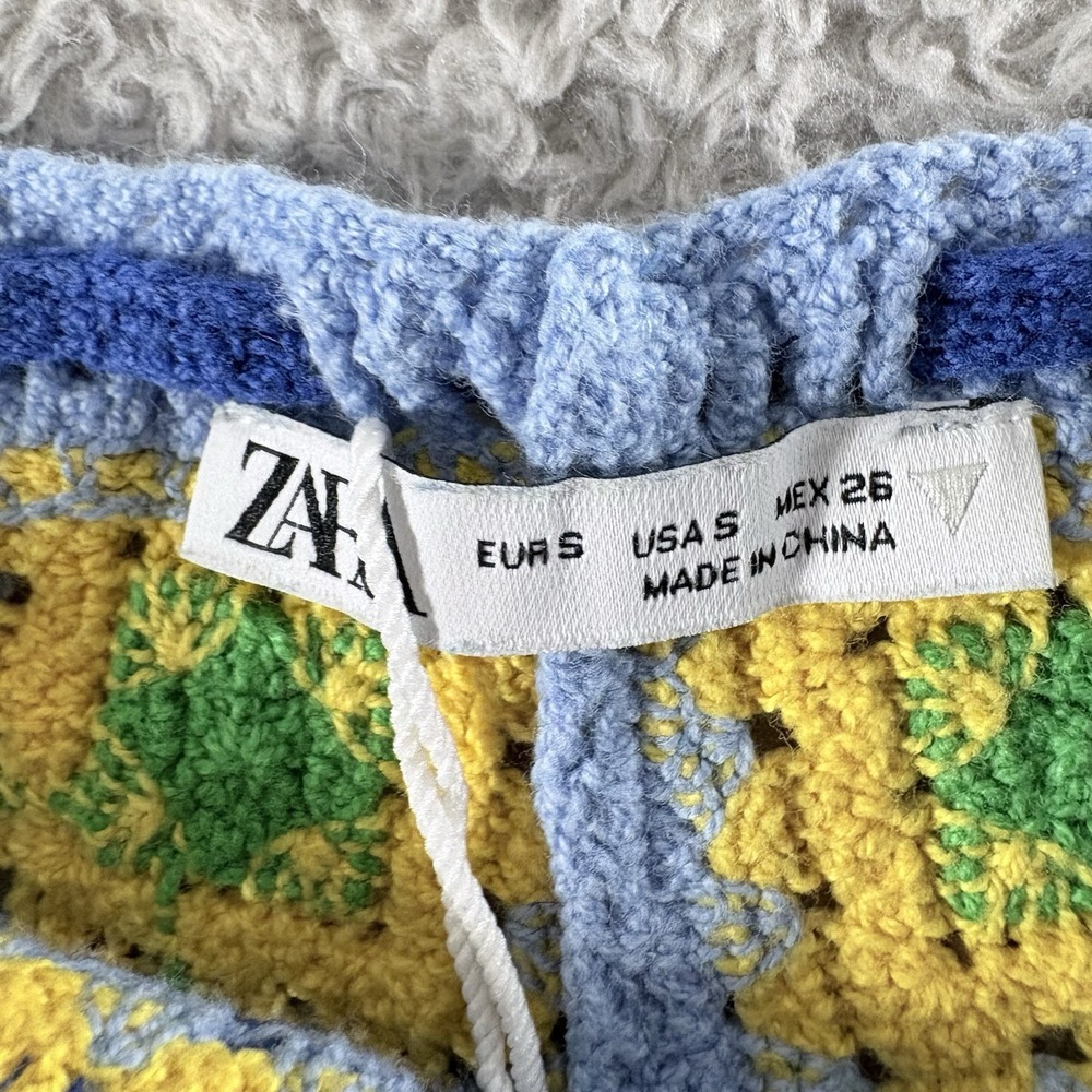 Zara Crochet Set Women Blue Yellow Small Granny Square Boho Festival Matching - Picture 9 of 16